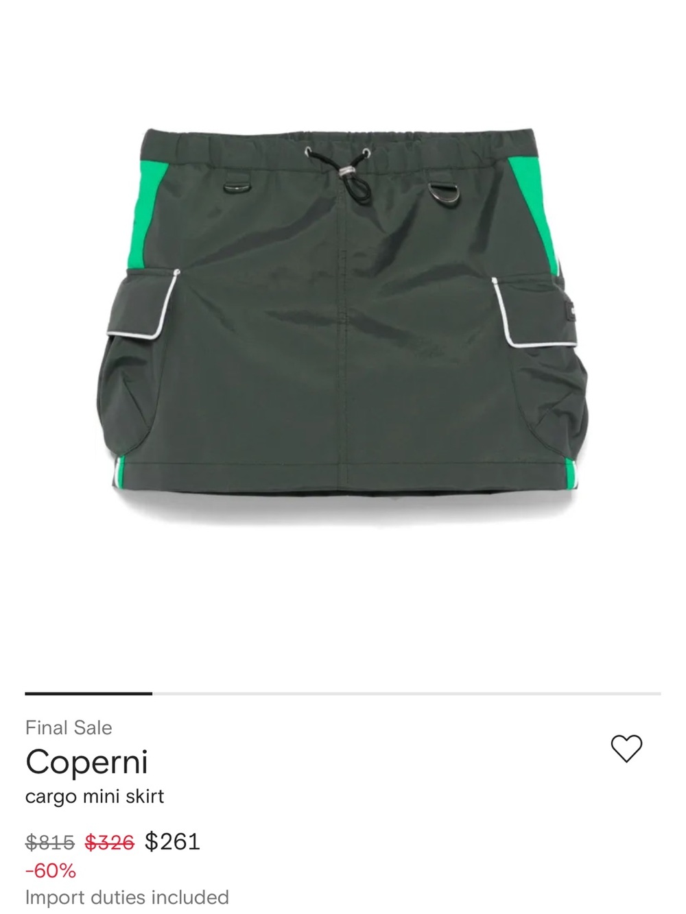 Coperni Dark Green Cargo Mini Skirt with Bright Green Panels
